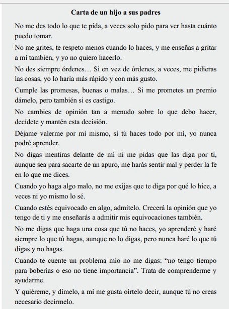 Carta de un hijo a sus padres 